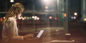 woman working on training remotely