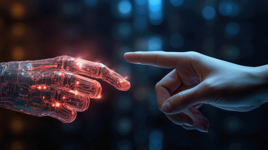 AI and human touching fingers