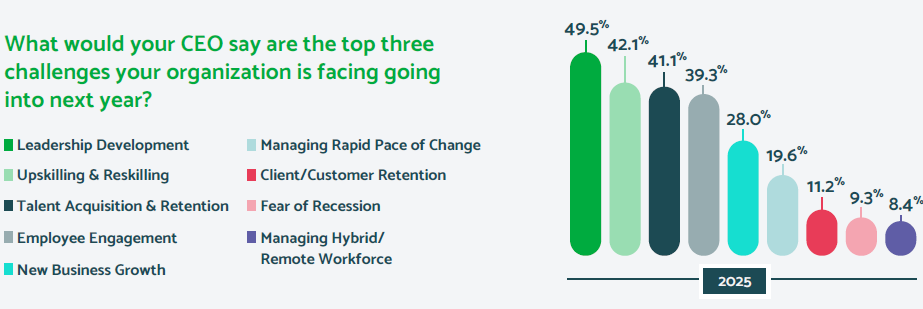 graph showing top challenges CEO's will face in 2025 in learning and development